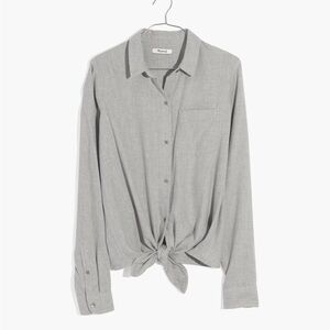 Madewell Gray Flannel Tie-Front Shirt XS